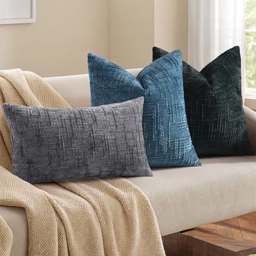 Textured Chenille Throw Pillow Covers 20x20 Set of 2 Navy Blue (Navy Blue / 20" x 20" (Pack of 2))