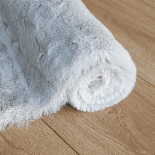 Grey Round Rug 3ft Machine Washable Shaggy Area Rugs for Living Room Faux Bunny Fluffy Fur Rug for Bedroom Small Circle Nursery Rug (3' (Round) / Grey)