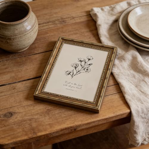 Vintage Gold Framed Wall Art Christian Bible Verse Wall Art Neutral Floral Scripture Wall Decor Picture Rustic Watercolor Floral Religious Poster Print for Living Room Bedroom 12x16in (Floral Scripture / 16"l X 12"w)