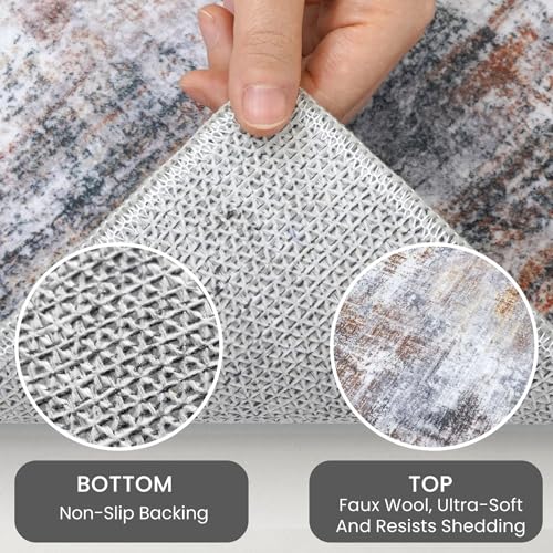 Abstract Runner Rug 2x8 Ft Washable Runners for Hallways (Orange/Brown/Grey / 2' x 8' (Rectangular))