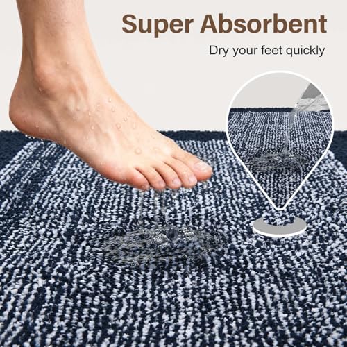 Bathroom Rugs 24x17 Non Slip Washable (Dark Blue / 1'5" x 2' (Rectangular))