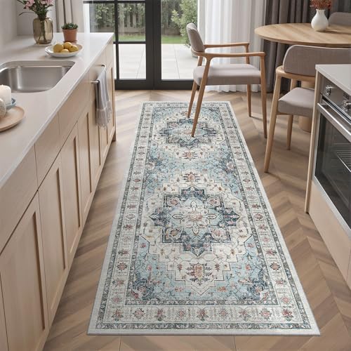 Washable Runner Rug 2x6 Runners for Hallways Non Slip (Blue / 2' x 6' (Runner))