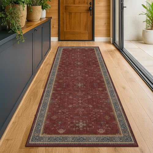 Dark Red 2'6''x10' Wide Hallway Runner Rug (2'6" x 10' (Runner) / Burgundy)