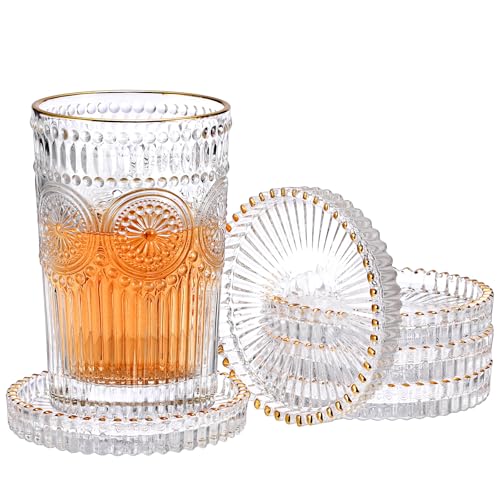 Set of 5 Modern Clear Coaster (Clear With Gold Rim)