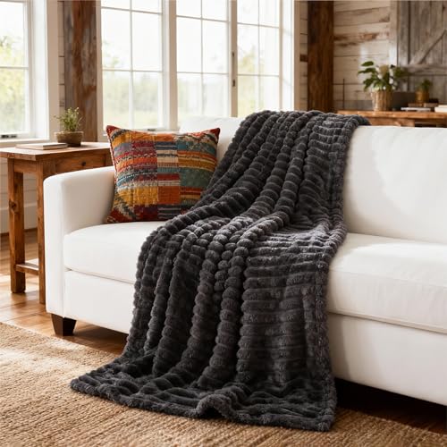 Soft Grey Throw Blanket for Couch Decor Gifts 50"x60" (Grey / Throw)