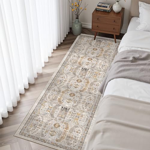 Washable Runner Rug 2x6 Runners for Hallways Non Slip (Brown/Gold / 2' x 6' (Runner))