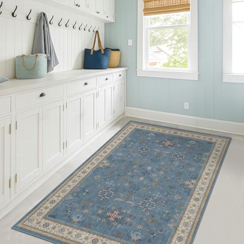 Washable Blue Rugs for Entryway Indoor (3' x 4' (Rectangular) / Dusty Blue)