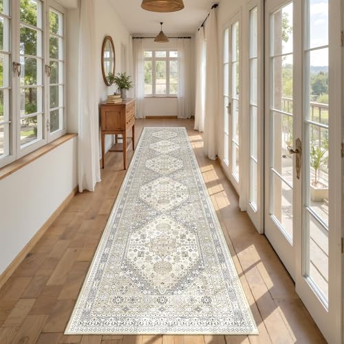Hallway Runner Rug 2x12 Extra Long Washable Runner (Beige / 2' x 12' (Runner))