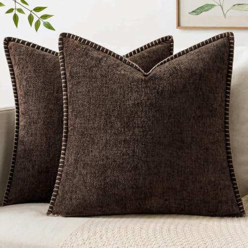 Decorative Couch Throw Pillow Covers 18x18 Inch Dark Brown 2 Pack (Reddish Brown / 18" x 18" (Pack of 2))