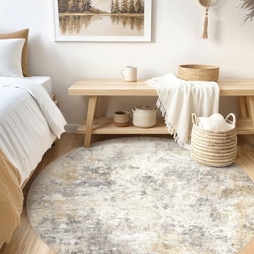 8ft Round Area Rug Living Room Rugs (Golden Grey / 8' (Round))