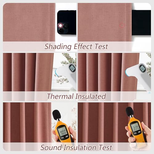 Dusty Rose 100% Blackout Linen Curtains 108 Inch Length 2 Panels Set for Girls Bedroom Back Tab Thermal Insulated Black Out Drapes Room Darkening Farmhouse Style for Bedroom Window Curtains 52x108 (Dusty Rose / 52"W x 108"L (Pack of 2))