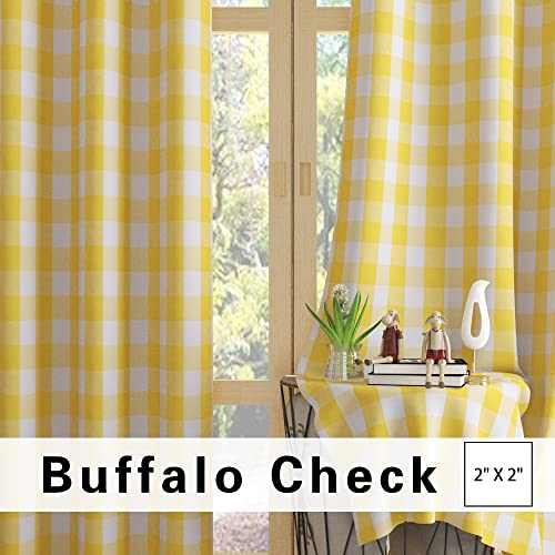 Buffalo Check Window Curtains 48 inches Long Living Room Cotton Curtain Panels Bedroom Plaid Gingham Farmhouse Decor Curtains Rod Pocket Kitchen Bathroom Basement 2 Panels Yellow White 52"x48" (52"W x 48"L (Pack of 2) / Yellow+white)