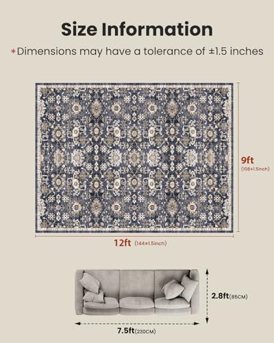 Amada Large 9x12 Washable Area Rug for Living Room (9' x 12' (Rectangular) / Blue/Brown)