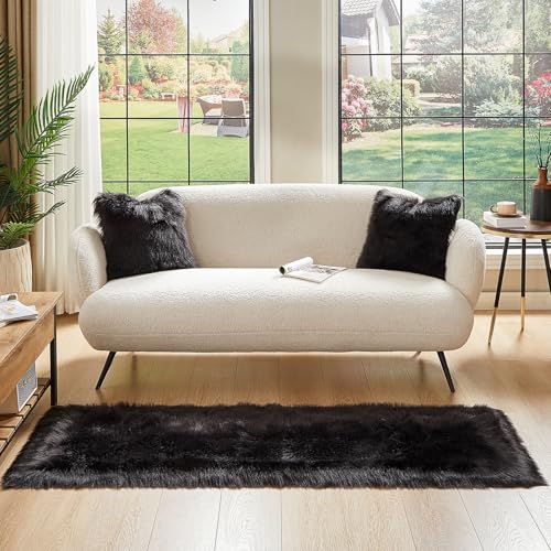 Faux Fur Rug Black Ultra Soft Fluffy Shag Sheepskin Rug (2' x 6' (Rectangular) / Black)