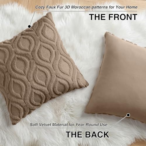 Faux Fur Soft Light Brown Throw Pillow Covers 26x26 Set of 2 (26" x 26" (Pack of 2) / Light Brown)