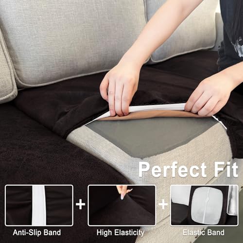 Leather Look Couch Cushion Covers Sofa Seat Slipcovers Sets Couches Furniture Protector for Sectional Armchair Loveseat Pets Kids Stretch Spandex Fabric (2 Cushion Sofa / Chocolate)