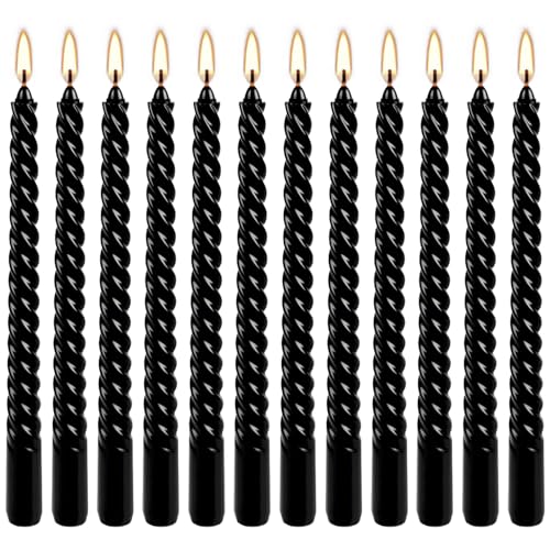 10 Inch Black Spiral Taper Candle Set (12 Black)