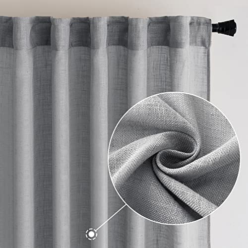 Grey Linen Curtains 52x96 Inch Long with Linen Window Drapes Gray (52"W x 96"L (Pack of 2) / Grey)