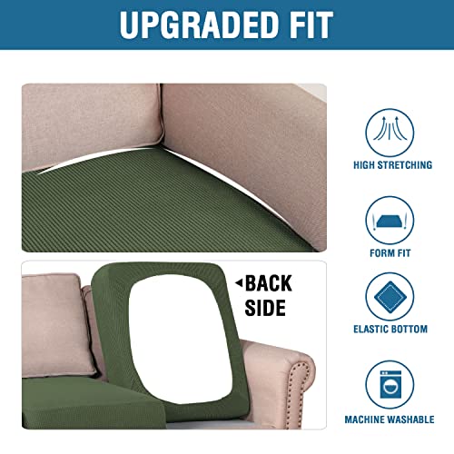 Super Stretch Individual Seat Cushion Covers Sofa Covers Couch Cushion Covers Slipcover Sets Thick Jacquard Textured Twill Fabric (Bronze Green / 2 Cushion Loveseat)