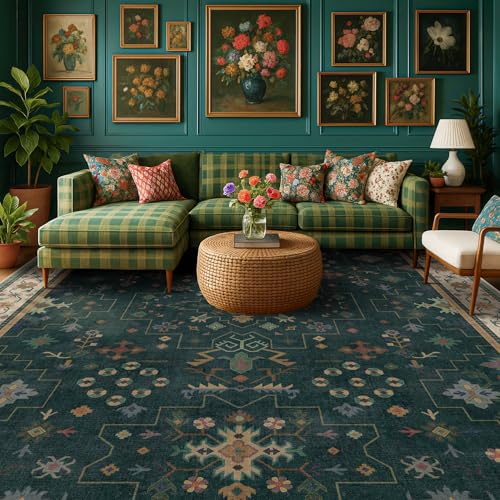 Dark Green Vintage Living Room Rug 9x12 (9' x 12' (Rectangular) / Dark Green)
