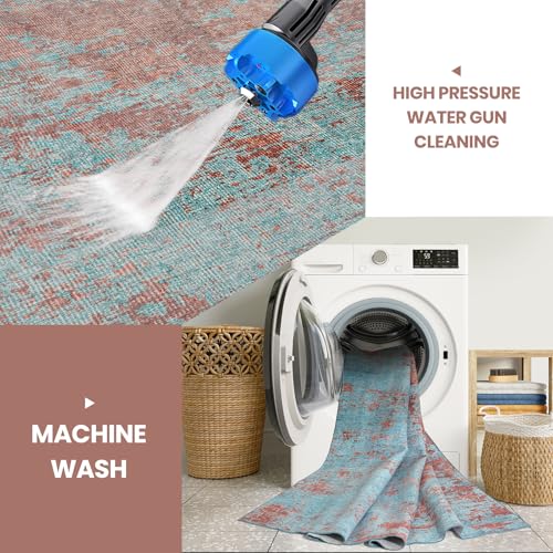 8x10 Washable Area Rugs for Living Room (8' x 10' (Rectangular) / Dark Blue-light Blue-red)