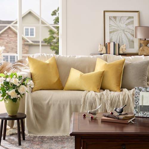 Yellow Velvet Pillow Covers 22x22 Decorative Pillows Pack of 2 (Yellow / 22" x 22" (Pack of 2))
