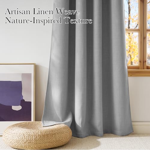 Faux Linen Light Grey Blackout Curtains 84 inches Long for Living Room (Linen Light Grey / 52"W x 84"L (Pack of 2))