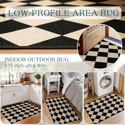 Indoor Outdoor Front Door Mat (Diamond - Black / Tan / 2' x 3' (Rectangular))