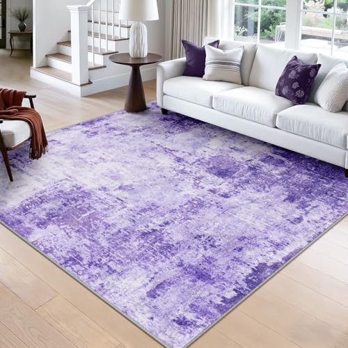 Washable Square 8'x8' Area Rug for Living Room Purple (Purple/Gray/Pink/White / 8' x 8' (Square))