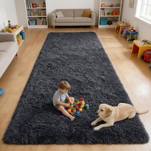 6x10 Machine Washable Large Area Rugs for Living Room (6x10 Ft / Black)