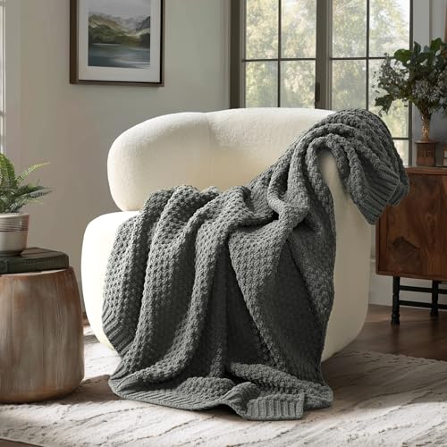 HOME Chunky Chenille Knit Throw Blanket (Charcoal Gray / 60" X 80")