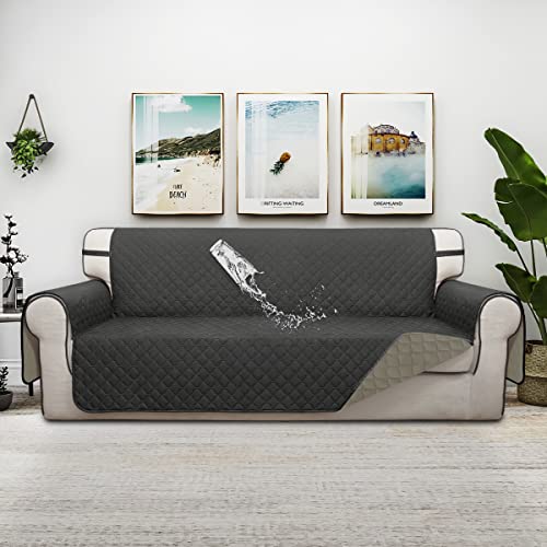 Double Protection 100% Waterproof Sofa Covers for Living Room (Dark Gray/Beige / Sofa Large)
