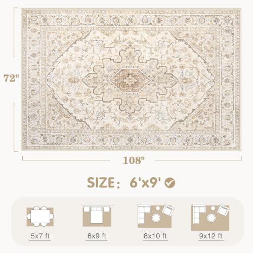 Area Rugs 6x9 Vintage Rug (Light Beige Brown / 6' X 9' (Rectangular))