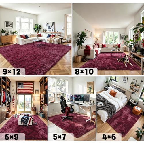6x9 Shag Area Rug for Living Room (Burgundy / 6' x 9' (Rectangular))