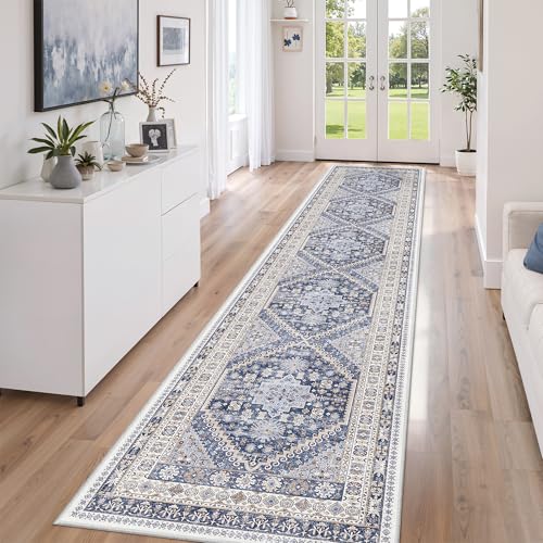 2'6 x 12' Runner Rug Non Slip (Blue/Beige / 2'6" x 12' (Runner))