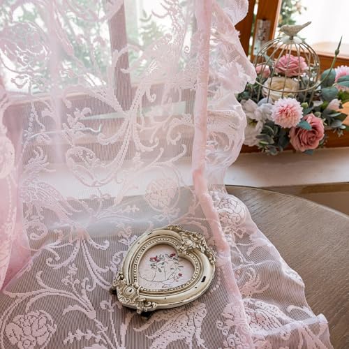 Pink Lace Curtains 63 Inch Length (59"W x 63"L (Pack of 2) / Pink)