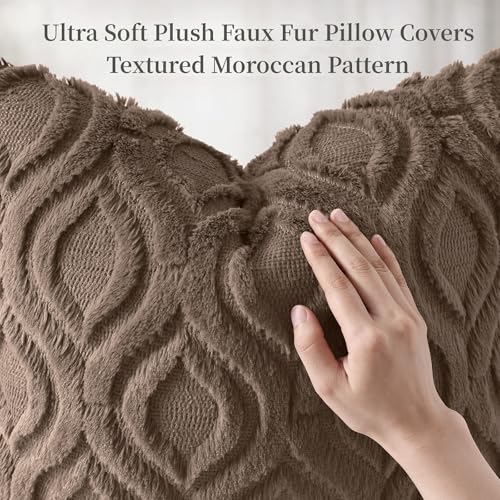 Faux Fur Plush Soft Brown Throw Pillow Covers 22x22 Set of 2 (22" x 22" (Pack of 2) / Brown)