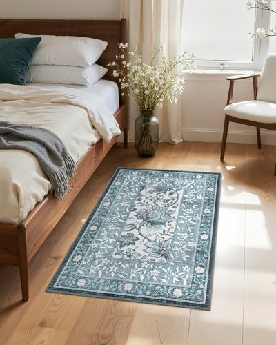 Mist Blue 2x3 Door Mat Indoor Rugs for Entryway Provence Small Botanical Grove Cottagecore Washable Non (Oriental Misty Blue / 2' x 3' (Rectangular))