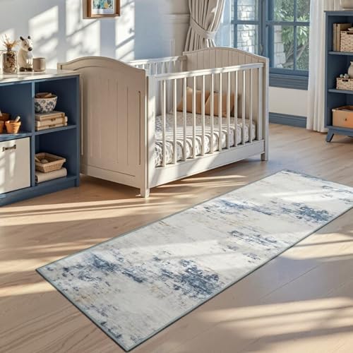 Washable 2x6 Non (Blue / White / 2' x 6' (Rectangular))