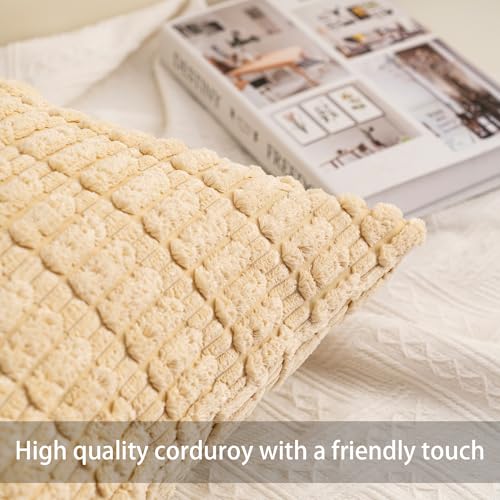 Pack of 2 Corduroy Decorative Throw Pillow Covers 12x24 Inch (Beige / 24" x 12" (Pack of 2))