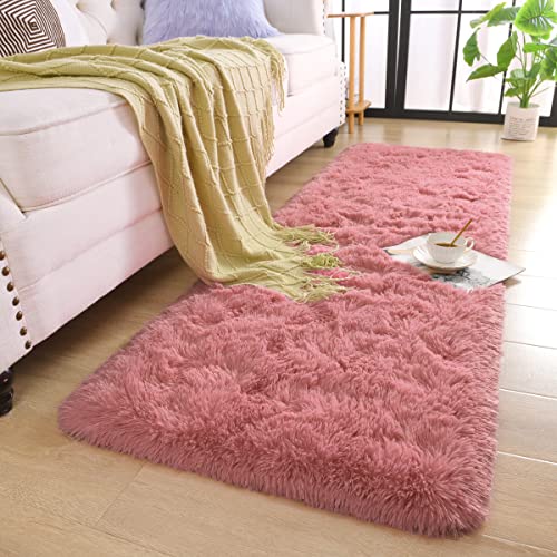 Soft Runner Rug for Bedroom Living Room Plush Fluffy Rug 2x10 (Blush / 2' x 10' (Runner))