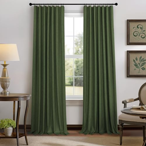 Olive Green Blackout Curtains 84 Inches Long 2 Panels Linen Boho Black Out Dark Green Forest Curtains for Living Room Bedroom Windows Darkening Insulated Thermal Drapes 84 Length Christmas Decorations (Olive Green / 52"W x 84"L (Pack of 2))