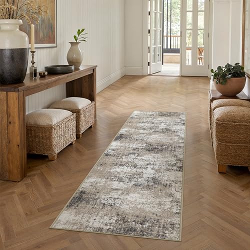 Brown Runner Rug 2x6 Modern Abstract (Abstract Brown / 2' x 6' (Runner))