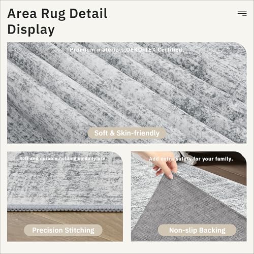 Hallway Runner Rug 2'6" x 14' Washable Long Kitchen Rugs Grey (Grey / 2'6" x 14' (Runner))