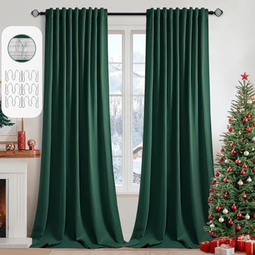 Christmas Hunter Green Back Tab Blackout Curtains 52"x102" 2 Panels (Hunter Green / 52"W x 102"L (Pack of 2))