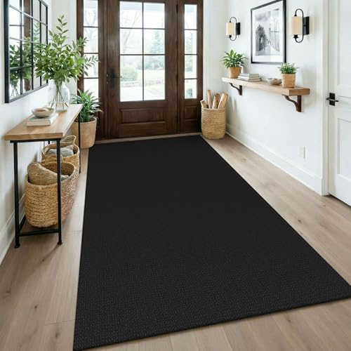 Washable Area Rug 4x6 ft Non Slip Rubber Backed Living Room Rugs Braided Woven Cotton Kitchen Rugs Indoor Entryway Rug Floor Carpet for Dining Living Room Bedroom (Black/Dark Grey / 4' x 6' (Rectangular))
