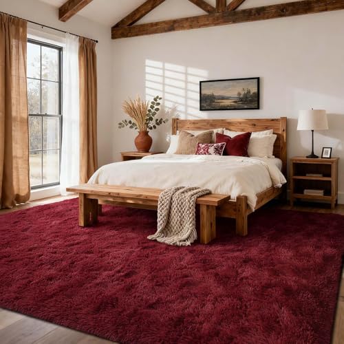 8x10 Ft Extra Large Shag Rugs for Living Room (Ad Burgundy / 8' X 10' (Rectangular))