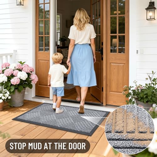 Front Door Mat Outside Entrance 35x23 (35" X 23" / Charcoal Gray Diamond)