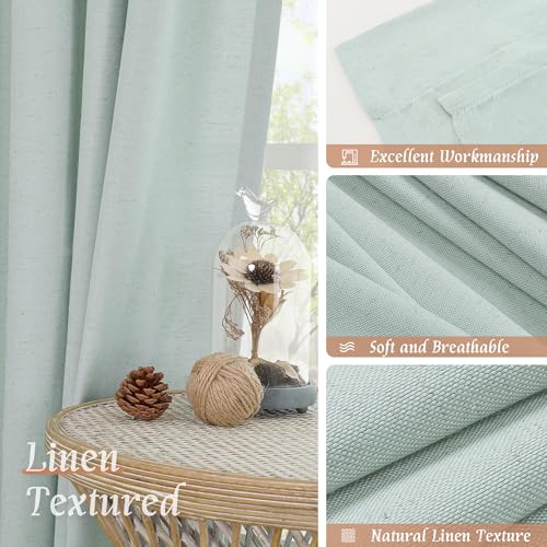 54 Inch Short Window Linen Curtains for Bedroom (42"W x 54"L (Pack of 2) / Rod Pocket - Light Blue)