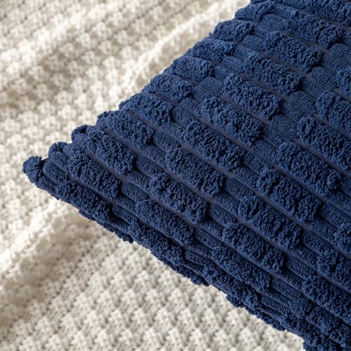 Corduroy Decorative Throw Pillow Covers 20x20 Navy Blue Pack of 2 (Dark Blue / 20" x 20" (Pack of 2))